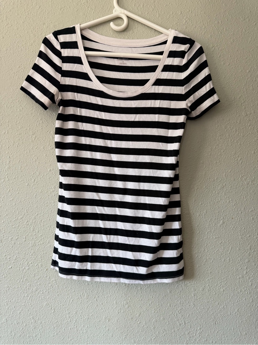 Merona Black and White Striped Scoop Neck Tee